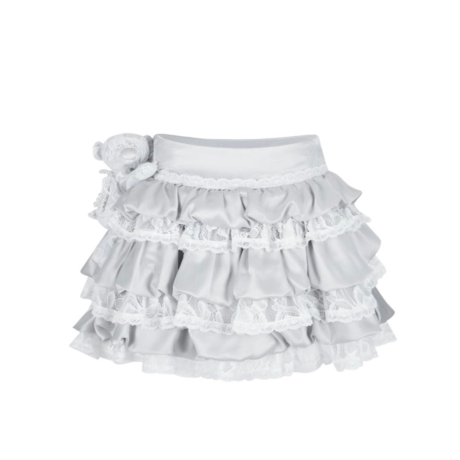 13DE MARZO Bear Lacy Bud Skirt Grey