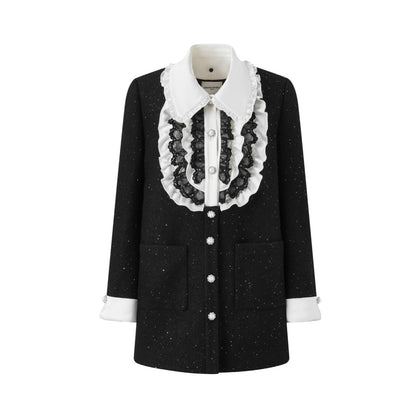 DIANA VEVINA Palace Faux-Layer Ruffled Satin Coat