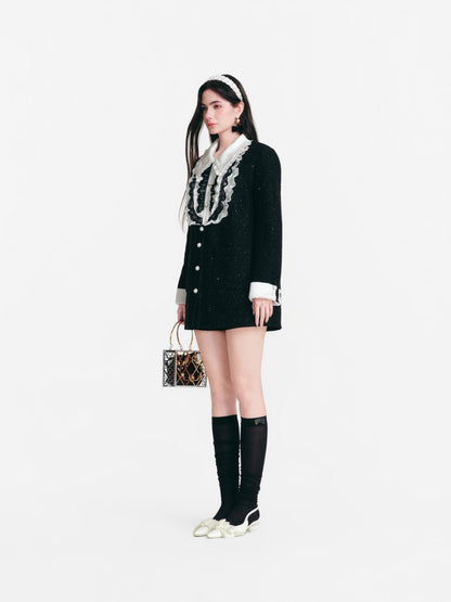 DIANA VEVINA Palace Faux-Layer Ruffled Satin Coat