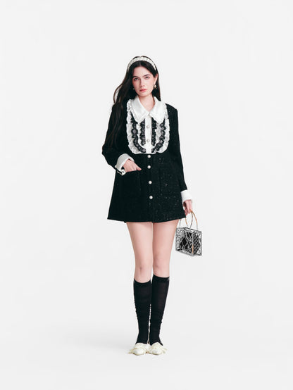 DIANA VEVINA Palace Faux-Layer Ruffled Satin Coat