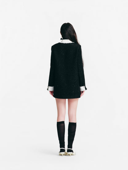 DIANA VEVINA Palace Faux-Layer Ruffled Satin Coat