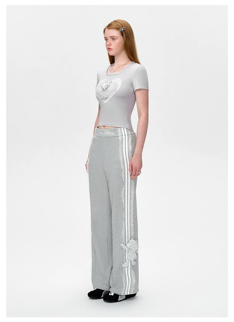 13DE MARZO Bear Lacy Bowknot Top Grey