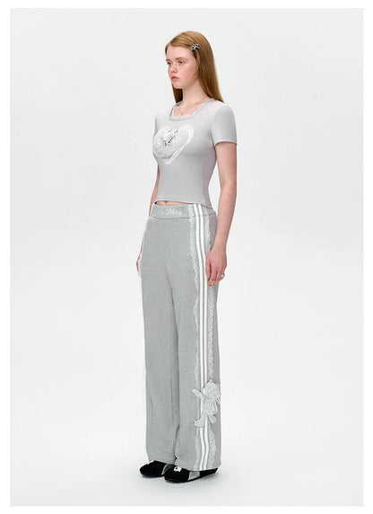 13DE MARZO Bear Lacy Bowknot Top Grey