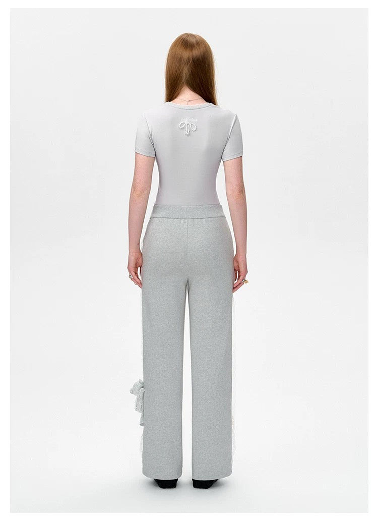 13DE MARZO Bear Lacy Bowknot Top Grey