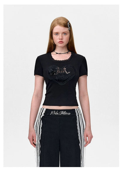 13DE MARZO Bear Lacy Bowknot Top Black