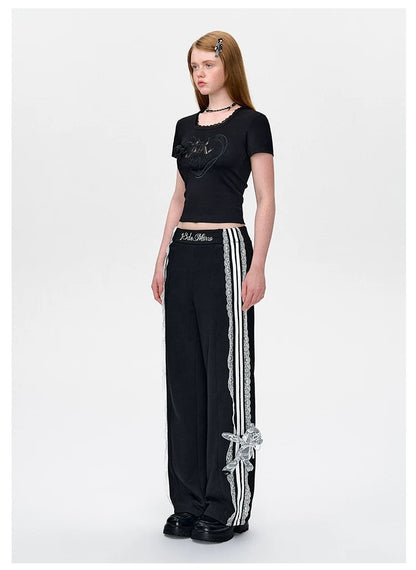 13DE MARZO Bear Lacy Bowknot Top Black