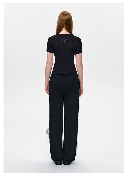 13DE MARZO Bear Lacy Bowknot Top Black