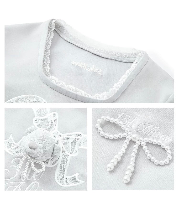 13DE MARZO Bear Lacy Bowknot Top Grey
