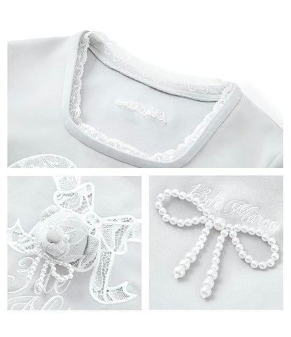 13DE MARZO Bear Lacy Bowknot Top Grey