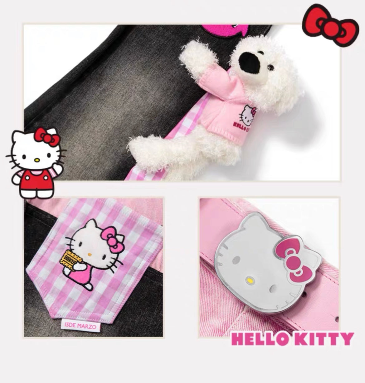 13DE MARZO Hello Kitty Bear Jeans Smoked Pearl