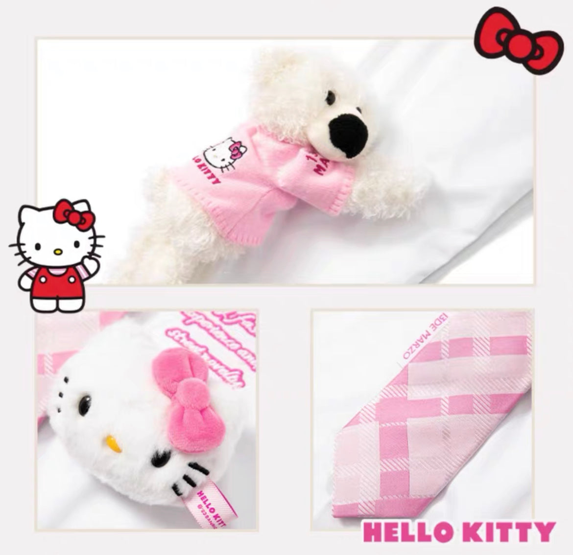 13DE MARZO Hello Kitty Bear Tie Shirt Brilliant White