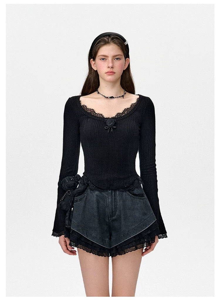 13DE MARZO Bear Lacy Undertee Black