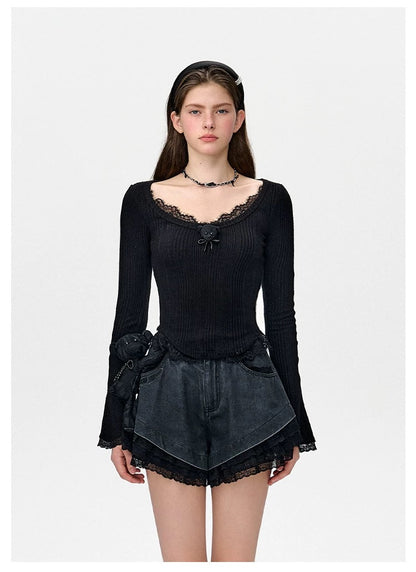 13DE MARZO Bear Lacy Undertee Black