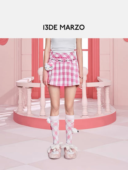 13DE MARZO Hello Kitty Bear Plaid Socks Sacht Pink
