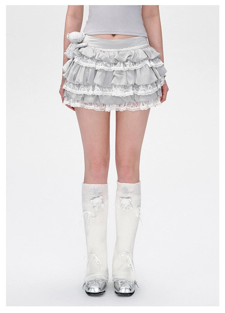 13DE MARZO Bear Lacy Bud Skirt Grey