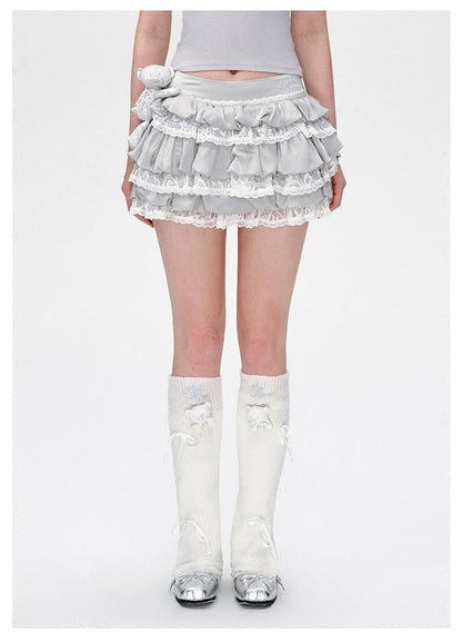 13DE MARZO Bear Lacy Bud Skirt Grey