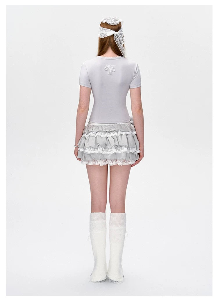 13DE MARZO Bear Lacy Bud Skirt Grey