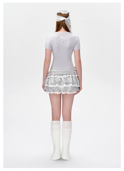 13DE MARZO Bear Lacy Bud Skirt Grey