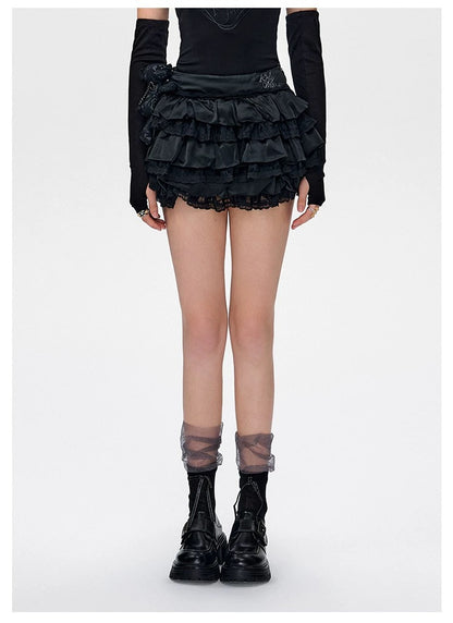 13DE MARZO Bear Lacy Bud Skirt Black