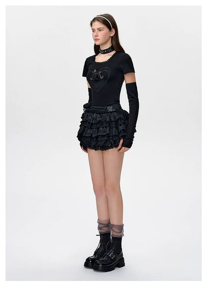 13DE MARZO Bear Lacy Bud Skirt Black