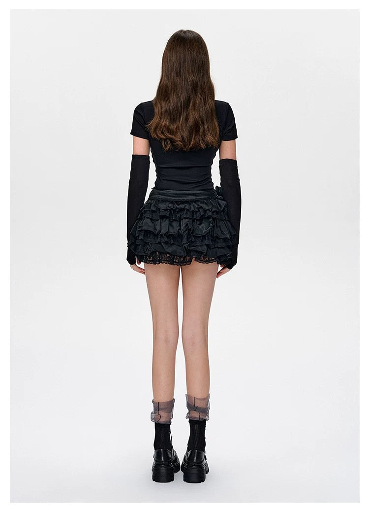 13DE MARZO Bear Lacy Bud Skirt Black