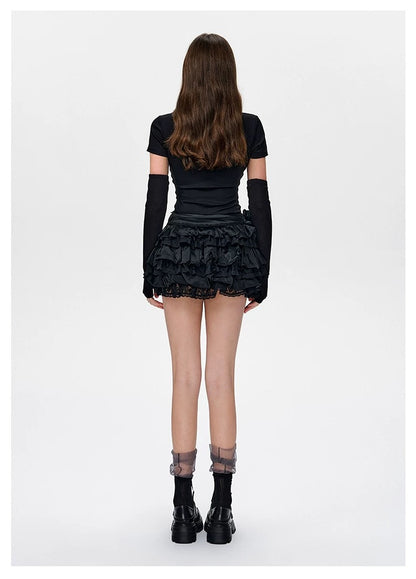 13DE MARZO Bear Lacy Bud Skirt Black