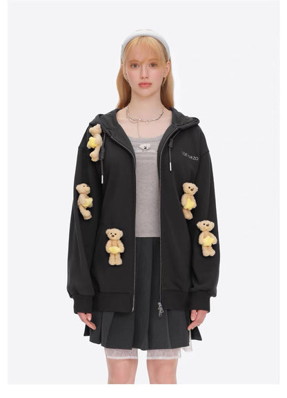 13DE MARZO Lumi Star Bear Zip Hoodie Dark Grey
