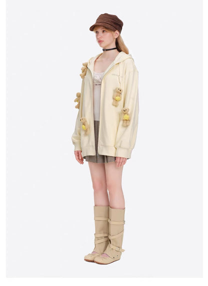 13DE MARZO Lumi Star Bear Zip Hoodie Beige