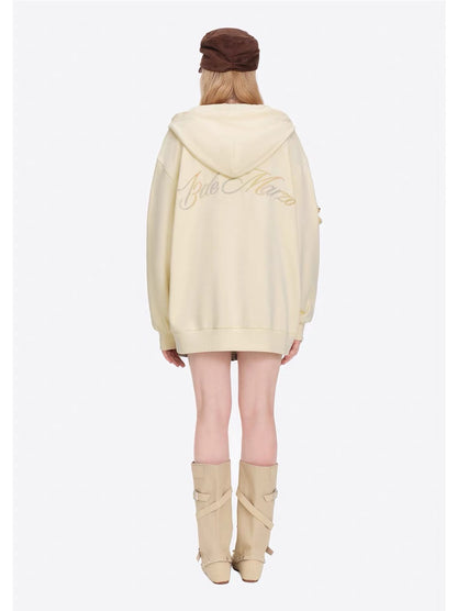13DE MARZO Lumi Star Bear Zip Hoodie Beige
