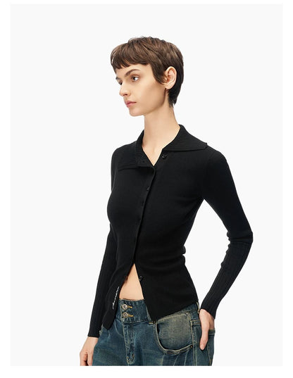 Ann Andelman Black Asymmetric Knit Long Sleeve Top