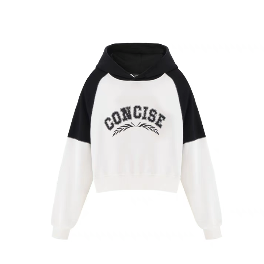 Concise-White Black and White Patchwork Sweater Hoodie