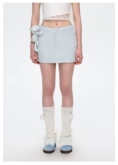 13DE MARZO Bear Lacy Denim Skirt Blue