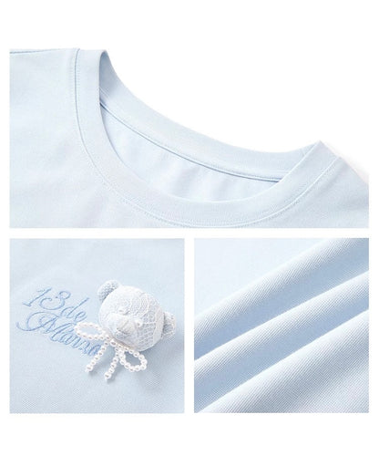 13DE MARZO Bear Lacy Tight Short Top Blue