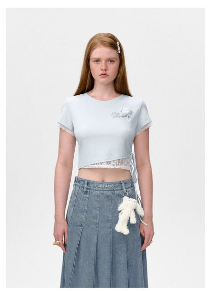 13DE MARZO Bear Lacy Tight Short Top Blue