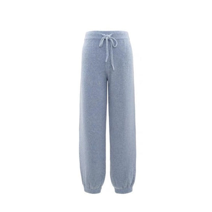 Concise-White Knitted Sweatshirt and Sweatpants Set Blue