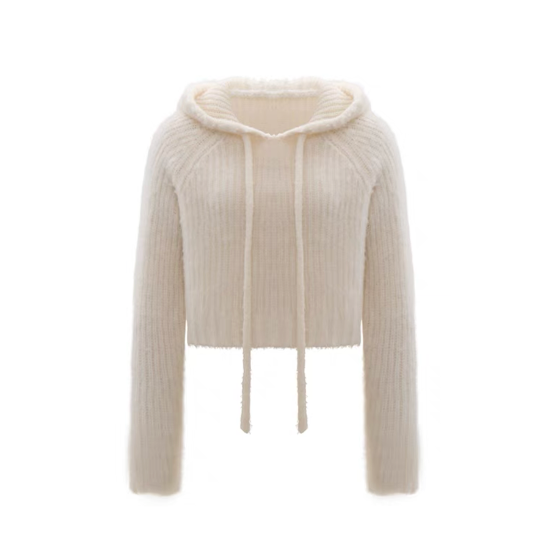 Concise-White Brushed Pullover Wool Hoodie Apricot