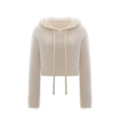 Concise-White Brushed Pullover Wool Hoodie Apricot