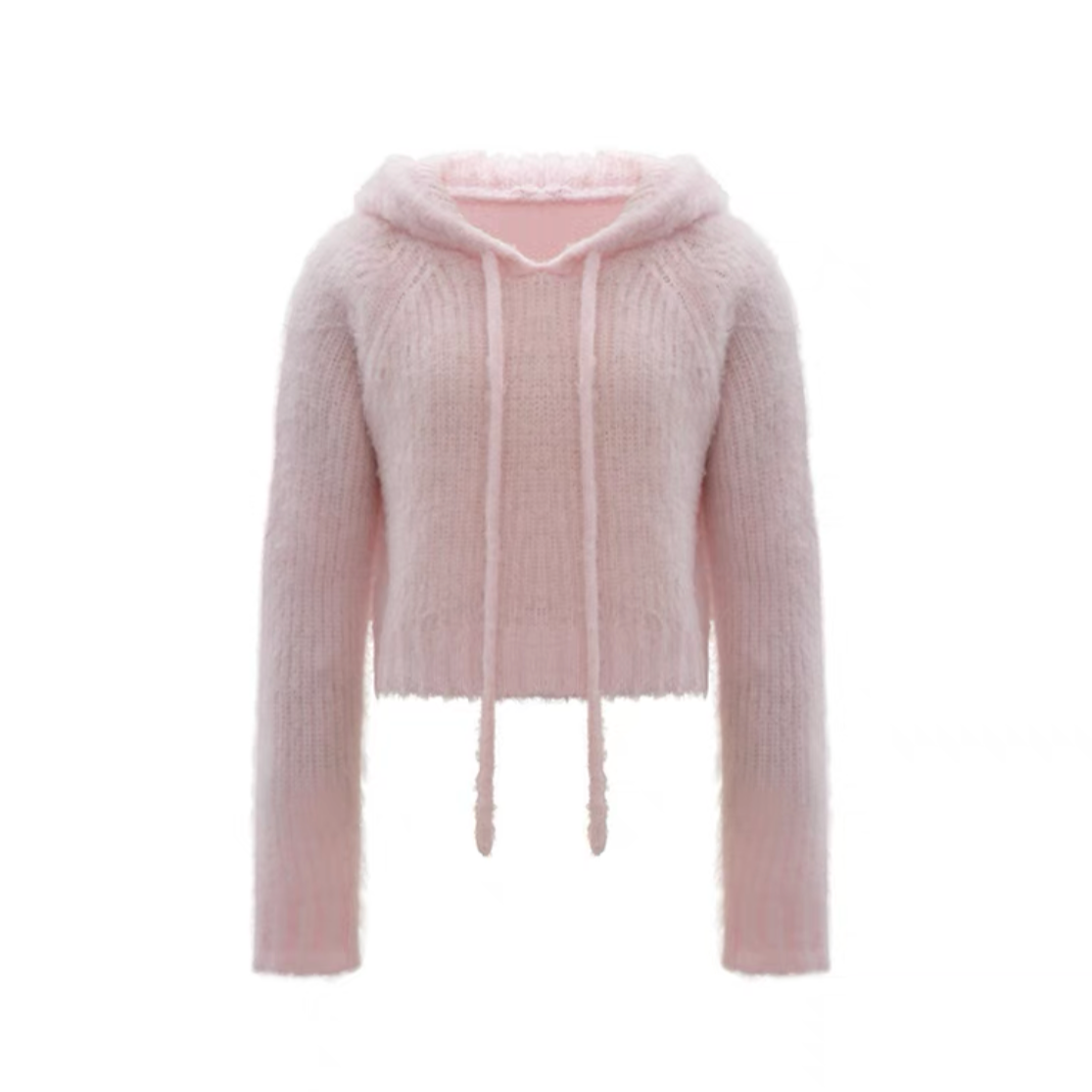 Concise-White Brushed Pullover Wool Hoodie Pink