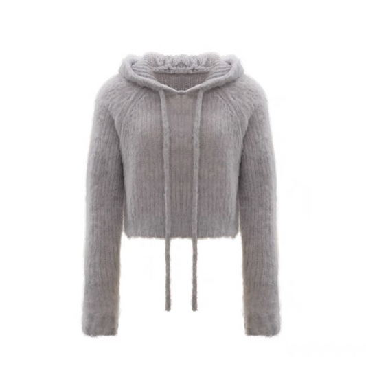 Concise-White Brushed Pullover Wool Hoodie Grey