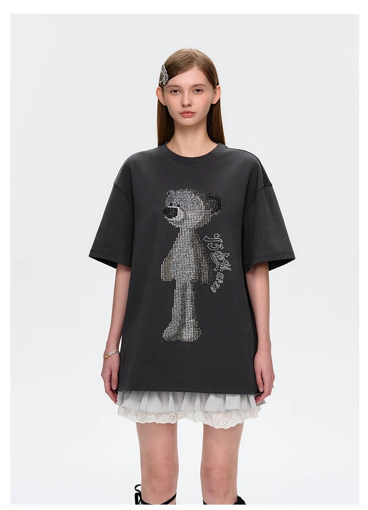 13DE MARZO Rhinstone T-Shirt Dark Grey