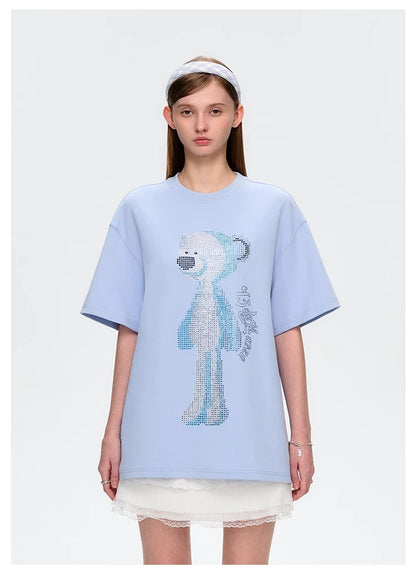 13DE MARZO Rhinstone T-Shirt Blue