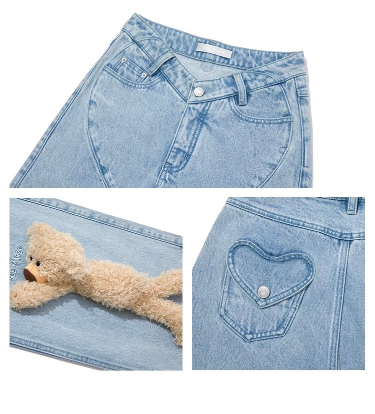 13DE MARZO Bear Heart Shape Waist Jeans