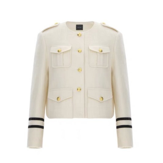 Concise-White British Navy Style Wool Short Jacket White