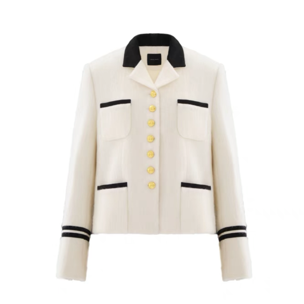 Concise-White Vintage Navy Gold Buckle Wool Jacket White