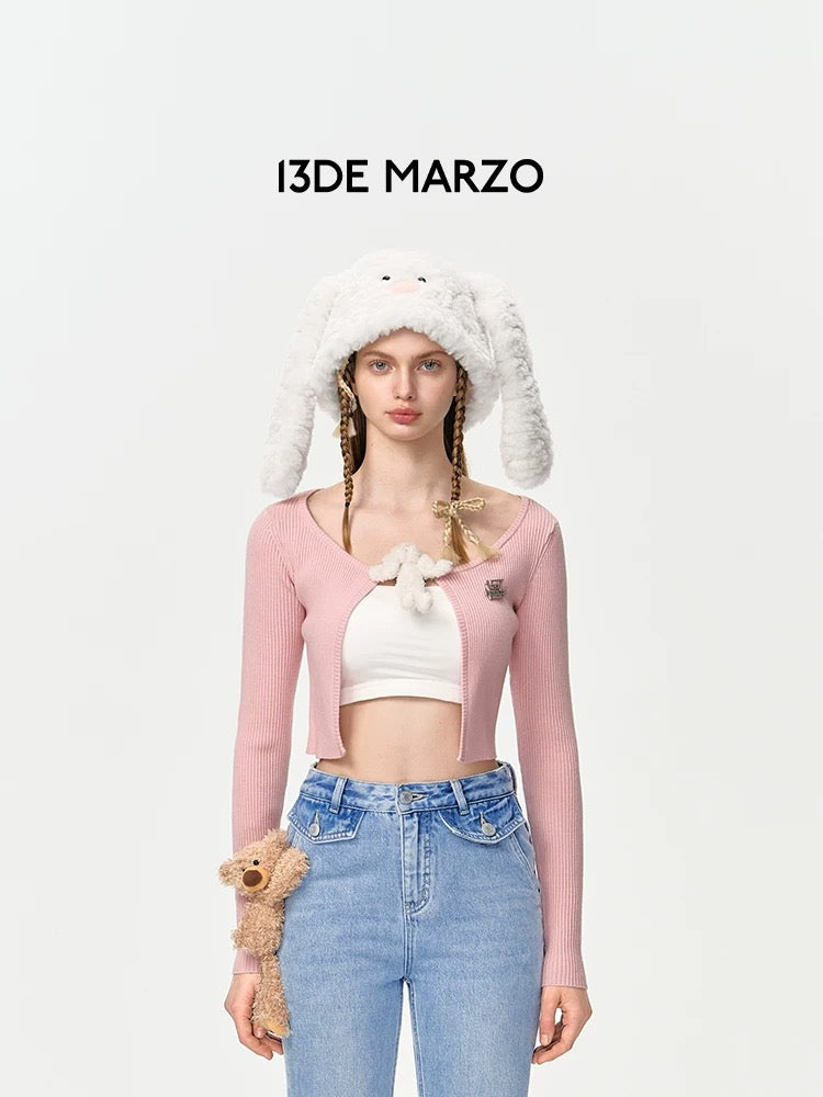 13DE MARZO Doozoo Bear Buckle Cardigan Pink