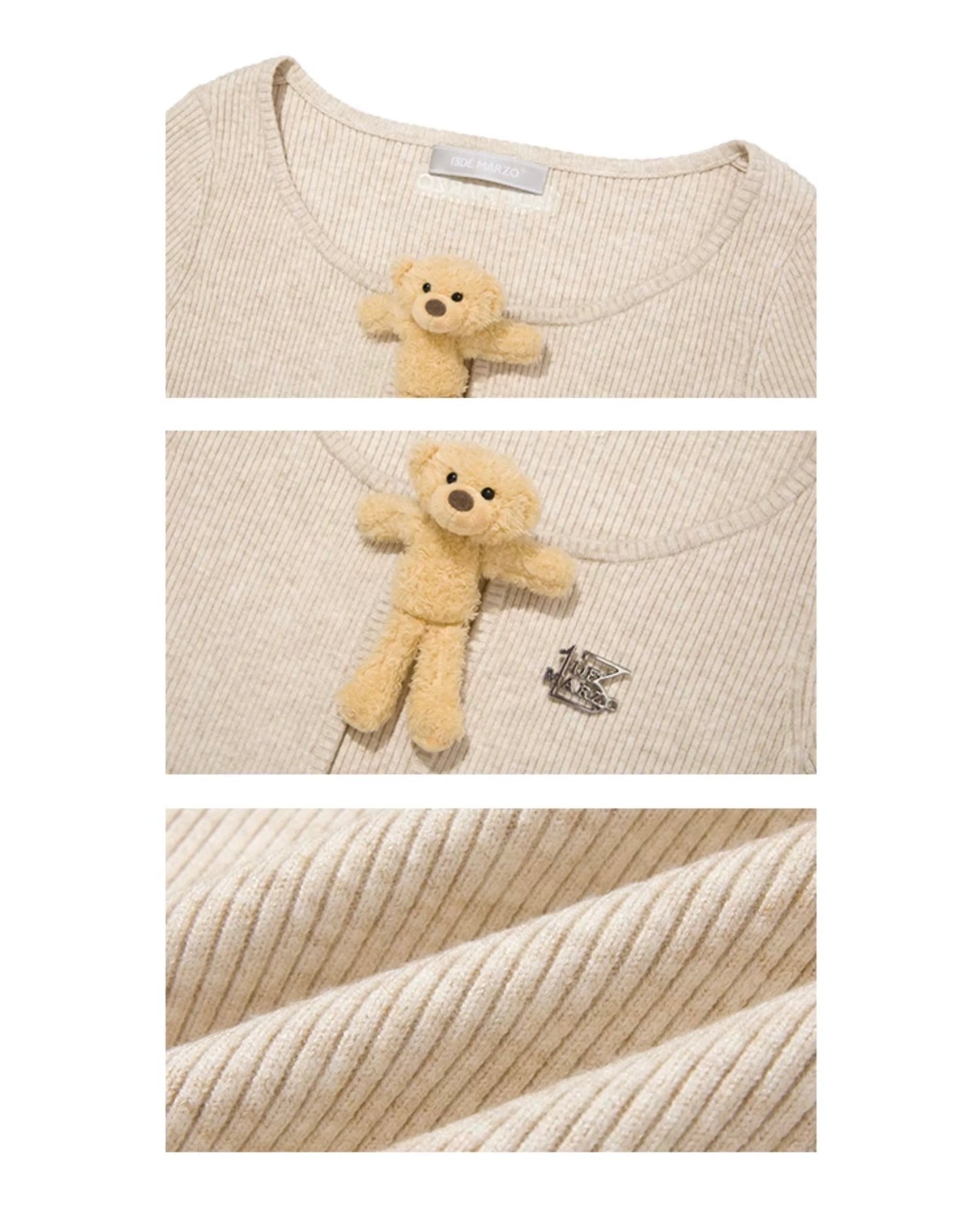 13DE MARZO Doozoo Bear Buckle Cardigan Khkai