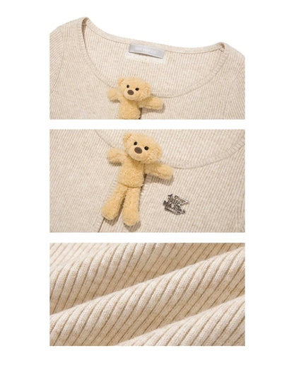 13DE MARZO Doozoo Bear Buckle Cardigan Khkai