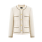 Concise-White Chain Crew Neck Wool Jacket White