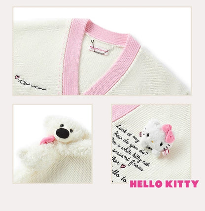 13DE MARZO Hello Kitty Bear Suture Cardigan White