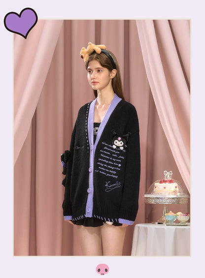 13DE MARZO Kuromi Bear Suture Cardigan Black